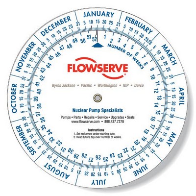 .020 White Plastic Date Finder Wheel Calculator (6" dia.), Spot Colours